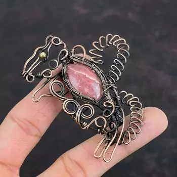 Rhodochrosite Pendant Copper Wire Wrapped Pendant Handmade Rhodochrosite Jewelry Rabbit Gemstone Pendant Copper Wire Jewelry Gifts For Women