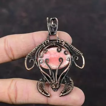 Rhodochrosite Pendant Copper Wire Wrapped Pendant Handmade Tortoise Pendant Gemstone Copper Jewelry Rhodochrosite Jewelry Anniversary Gift