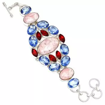 Rhodochrosite Swiss Blue Quartz Jewelry Bracelet 7-8