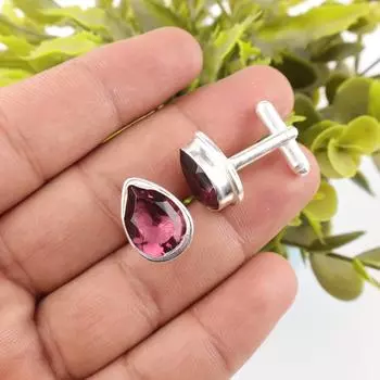 Rhodolite Gemstone 925 Sterling Silver Handmade Jewelry Cufflinks 0.66 For Him CL-6-8