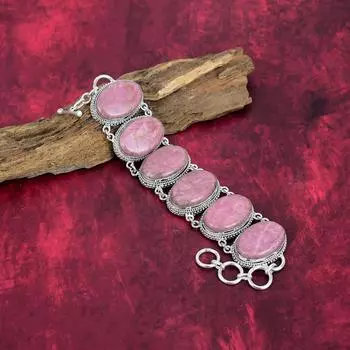 Браслет с родонитом, ювелирные изделия из драгоценных камней, браслет ручной работы из цельного серебра 925 пробы, ювелирные изделия последнего дизайна Adjustable with 8 inches розовый
