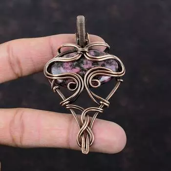 Rhodonite Copper Pendant Wire Wrapped Pendant Handmade Designer Jewelry Real Gemstone Pendant Copper Wire Wrap Jewelry Special Occasion Gift