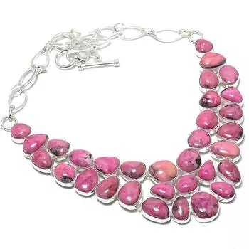 Родонит драгоценный камень ручная работа 925 серебряное ювелирное ожерелье 18 JCN484-86