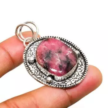 Ювелирный кулон ручной работы с родонитом, посеребренный 925 пробы, 1,70 дюйма 1.70 розовый
