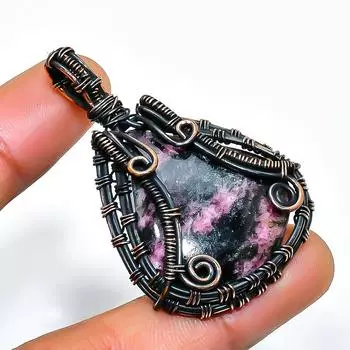 Ювелирный кулон ручной работы из медной проволоки с родонитом 1,97 дюйма 1.97 розовый