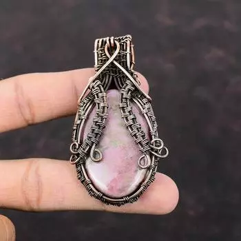 Rhodonite Pendant Copper Wire Wrapped Pendant Ethnic Jewelry Handmade Pendant Wedding Gift Copper Wire Wrap Jewelry Genuine Gemstone Pendant