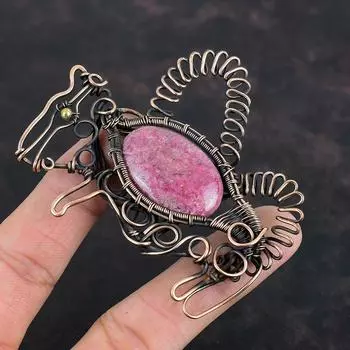 Rhodonite Pendant Copper Wire Wrapped Pendant Gemstone Pendant Copper Jewelry Rabbit Pendant Handmade Pendant Wire Wrap Jewelry Gift For Mom