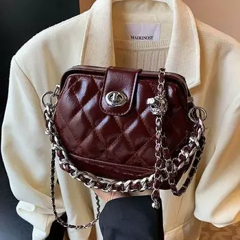 Rhombus Chain Bag Women s 2025 New Summer Niche Design Shoulder Messenger Bag Fashion Korean Style Coin Purse Red