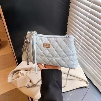 Rhombus chain bag women s spring and summer new versatile shoulder high-end messenger bucket bag синий