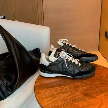 Rhombus cowhide lace-up casual dad sneakers women s flat white shoes women s 34