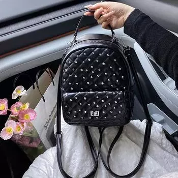 Rhombus diamond backpack bag women s new fashionable versatile small backpack shoulder travel bag чёрный