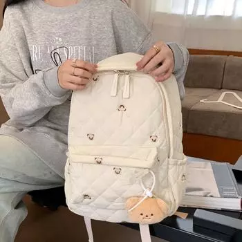 Рюкзак из вышитой нитью ромбовидного узора, женская зимняя хлопковая сумка, японский милый школьный рюкзак для студенток колледжа, дорожная сумка большой вместимости