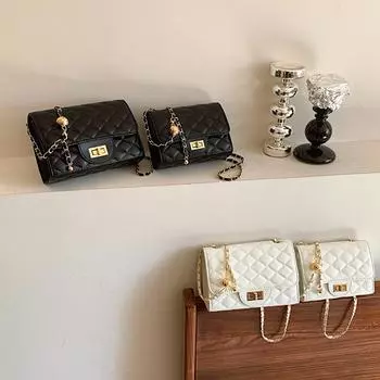 Rhombus embroidery thread bag 2024 new women s bag popular solid color chain messenger bag fashionable shoulder underarm small square bag Small белый