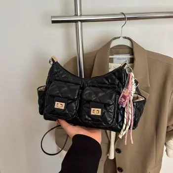 Rhombus embroidery thread bag women s 2025 new spring and summer versatile messenger bag super popular shoulder armpit bag