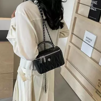 Маленькая сумка-ведро с вышивкой ромбами 2024 года, новая женская сумка, летняя сумка в иностранном стиле, универсальная сумка-мессенджер, маленькая квадратная сумка чёрный