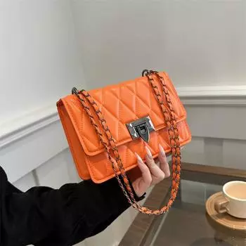 Нитки для вышивания ромбом Модный темперамент Замок темперамента Маленькая сумка Женская весенняя сумка-мессенджер Женская оранжевый