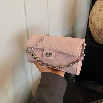 Rhombus embroidery thread niche beaded portable women s bag new Xiaoxiangfeng bag female chain shoulder messenger bag чёрный