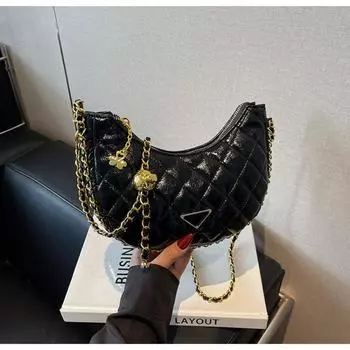 Rhombus embroidery thread small bag women s new popular texture chain messenger bag hand carry mini dumpling bag чёрный