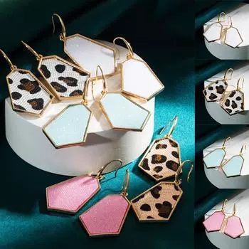 Rhombus Exaggerated Graceful Earrings Alloy Leather Fashion Super Flash 6.3*3cm коричневый