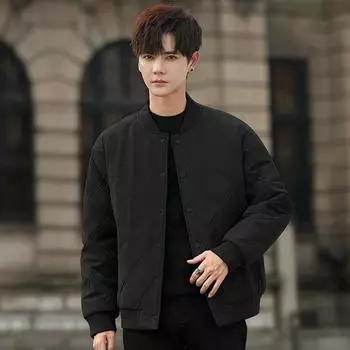 Ромбовидная сетка Термоодежда с хлопковой подкладкой Мужская повседневная бейсбольная одежда с воротником из хлопка Куртка с хлопковой подкладкой Niche Design M чёрный