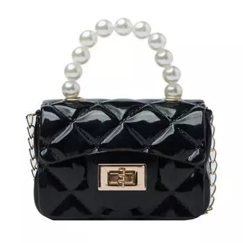 Rhombus Pearl Grid Chain Handbag With Hardware Buckle Single Shoulder Jelly Bag