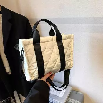 Rhombus Plaid Space Cotton Crossbody Bag Large Capacity Small Puffer Bag Korean Shoulder Bag Girls