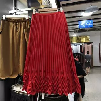 Rhombus pleated skirt women s autumn 2025 new high-waisted and thin medium and long knee-length skirt One Size кирпич красный