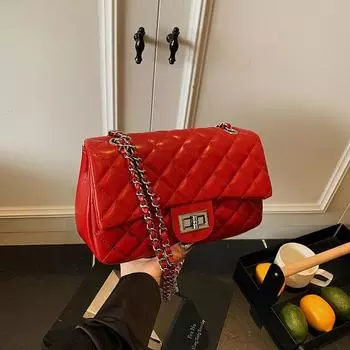 Rhombus small bag, new women s popular versatile chain messenger bag, fashion trend shoulder small square bag красный