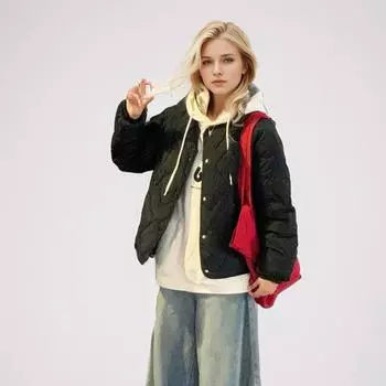 Rhombus white clothes women s autumn and winter Korean wear with small fragrant wind padded jacket S серый