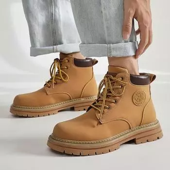 Rhubarb Boots 2024 Spring and Autumn British High Top Couple Boots Desert Tooling Short Boots Locomotive Martin Boots 2025-D 35 жёлтый