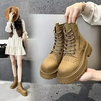 Ботинки из ревеня Ботинки Martin Кожаные женские ботинки Короткие ботинки в винтажном стиле 34 коричневый