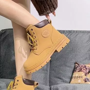 Rhubarb Martin boots women s 2025 spring and autumn new muffin versatile short boots non-slip and wear-resistant fashion locomotive boots 35 жёлтый