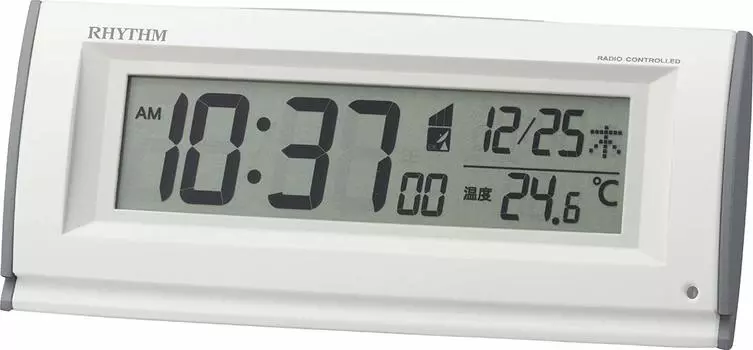 RHYTHM Alarm Automatically Turns On in Dark 8RZ216SR03 Clock, Radio-Controlled Clock, Places, Light, White, 6.7x16x4.5cm, белый