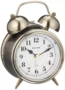 RHYTHM Alarm Clock Continuous Second Hand Retro Antique Bell Sound Golden Ibushi Finish 8RAA06SR63 13.4x9.6x6cm