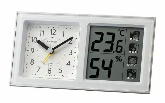 RHYTHM Alarm Clock Electronic Sound Alarm High Precision Temperature Humidity Continuous Second Hand White 8RE678SR03 8.6x16x4.8cm