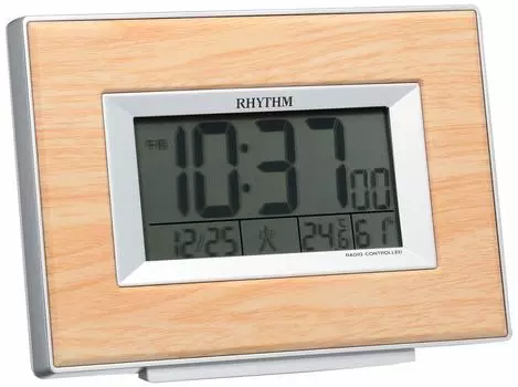 RHYTHM Alarm Clock Radio Clock Digital Calendar Brown Brown Wood Fit Wave D174 8RZ174SR07 Temperature/Humidity (Light Grain)