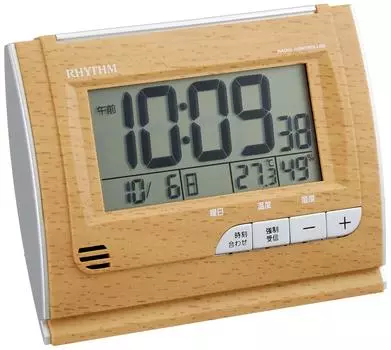 RHYTHM Alarm Clock Radio Clock Digital Calendar Brown Brown Wood Grain Fit Wave D165 8RZ165SR07 Temperature/Humidity (Light Finish)