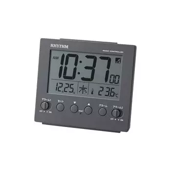 RHYTHM Alarm Clock Radio Clock Digital Electronic Sound Double Alarm Thermometer Light Calendar Dark Gray x 10 x cm Fit Wave D236 8RZ236SR82 (Snooze