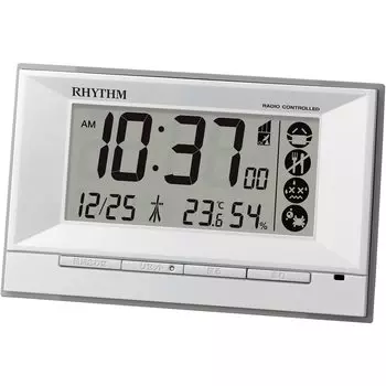 RHYTHM Alarm Clock Radio Clock Digital Temperature Humidity Calendar Heatstroke White 8RZ207SR03 8.8x14.3x4.2cm