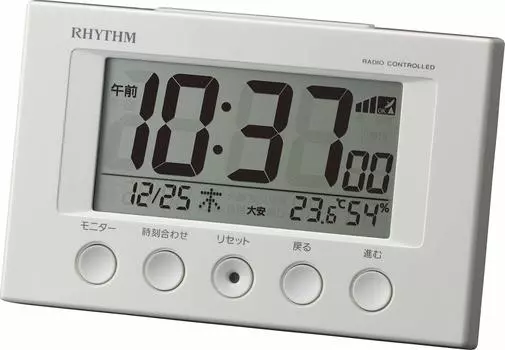 RHYTHM Alarm Clock Radio Clock with Thermometer and Hygrometer Fit Wave Smart White 77 x 120 x 54mm 8RZ166SR03