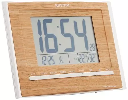RHYTHM Alarm Clock Radio Digital Fit Wave D172 with Calendar Brown Brown Wood Grain RHYTHM 8RZ172SR07 Stand/Hang Temperature/Humidity (Light Finish)