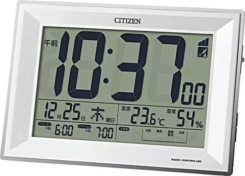 RHYTHM Citizen Alarm Clock Radio Clock with Thermometer and Hygrometer White 117x173x57mm CITIZEN Pal Digit Wide DL 8RZ151-003