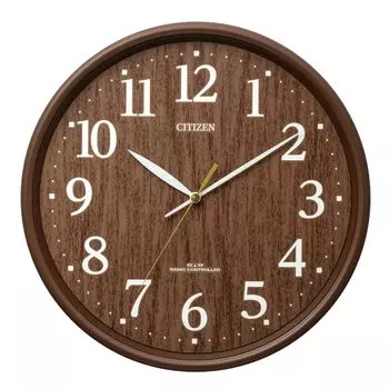 RHYTHM Citizen Wall Clock Radio Clock Analog Quiet Continuous Second Hand Easy to See Font Brown Grain CITIZEN (Wood Finish) 32x4.9cm 8MY569-006