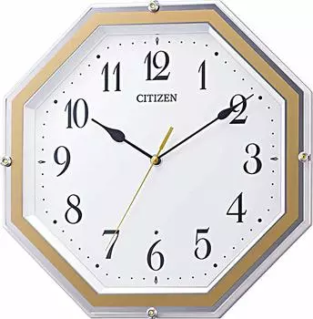 Настенные часы RHYTHM Citizen с радиоприемником, аналоговые, с непрерывной секундной стрелкой, восьмиугольные, коричневые, 30,5x30,5x4,8 см 8MY544-003 белый