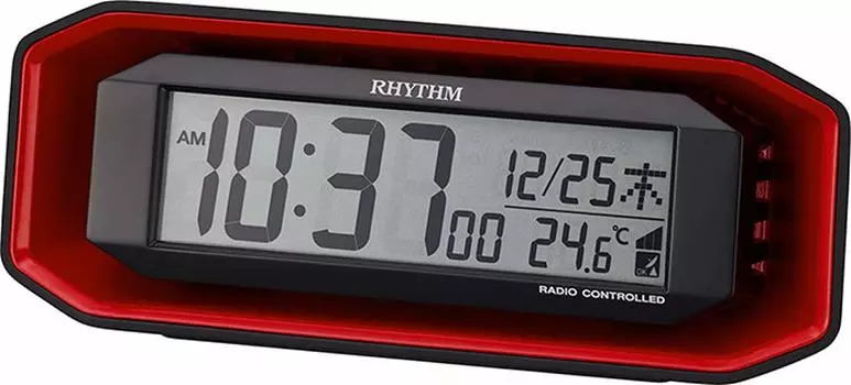 RHYTHM Radio Clock Alarm Clock Loud Volume Electronic Sound Alarm Digital Red 8RZ220SR01 7.2x18.3x6.4cm