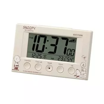 RHYTHM Snoopy Alarm Clock Digital Radio Clock Electronic Sound Alarm Thermohygrometer Calendar Light Beige x 12 x 8RZ166MS38 (Snooze Included) 7.7