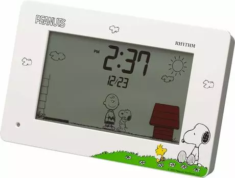 RHYTHM Snoopy Alarm Clock Funny Action Digital Clock with Calendar White 8RDA79MS03 10x16.2x4.5cm