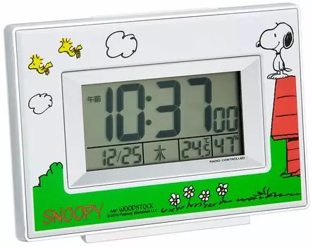 RHYTHM SNOOPY Alarm Clock Radio Clock Character Digital Temperature Humidity Day of the Week Calendar Display White Snoopy R187 8RZ187-M03