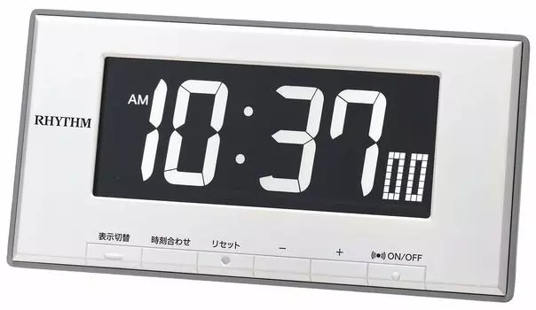 RHYTHM Table Clock White Alarm Clock Temperature Humidity Calendar Display Switchable LED 8RDA78SR03 9.5x19x4.4cm