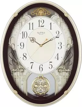 RHYTHM Настенные Радиоуправляемые Каракури 18 Мелодий Маленький Мир Гордый 4MN523RH06 Часы, Часы, Часы, Песни, Включены, Коричневый, коричневый